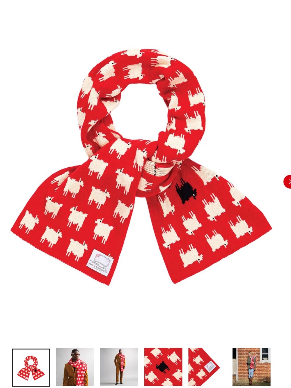 Warm & Wonderful Red Knit Scarf with Sheep Motif nwt Rare